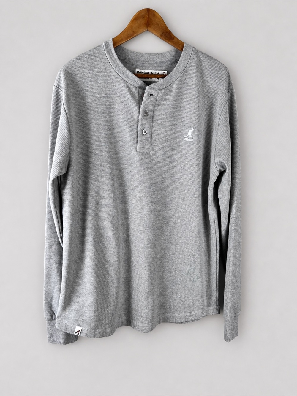 Kangol Waffle Knit Henley Shirt Mens Small Grey Cotton Blend Long Sleeve